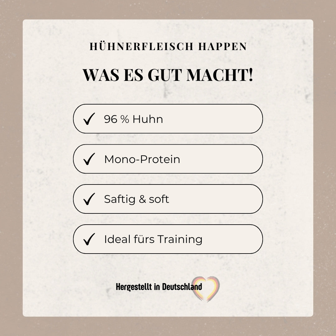 Hühnerfleisch Happen – Was es gut macht: 96 % Huhn, Mono-Protein, Saftig & soft, Ideal fürs Training, hergestellt in Deutschland