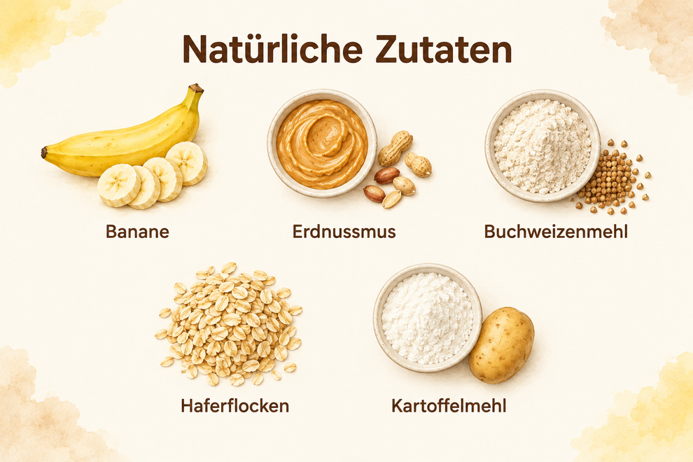 Zutatenübersicht für Waffelherzen Banane-Erdnuss